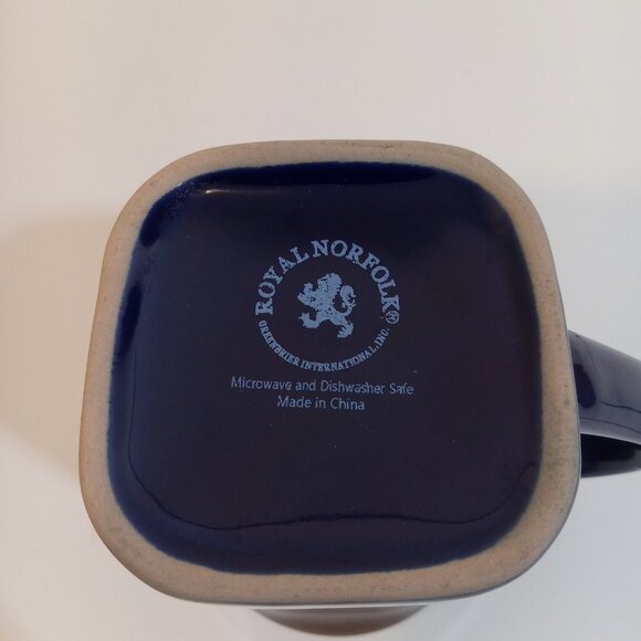 Royal Norfolk Coffee Tea Mugs Blue Brown 6 Inch Stoneware Square Base Cup Handle - Picture 6 of 6